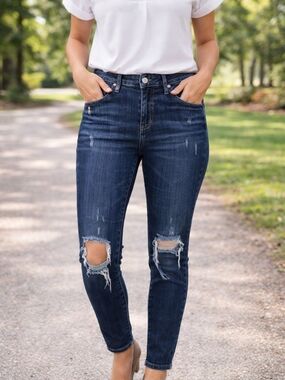 AG High-Rise Distressed Skinny Jeans - Dark Blue